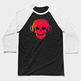 Red Skull With Headphones Baseball T-Shirt